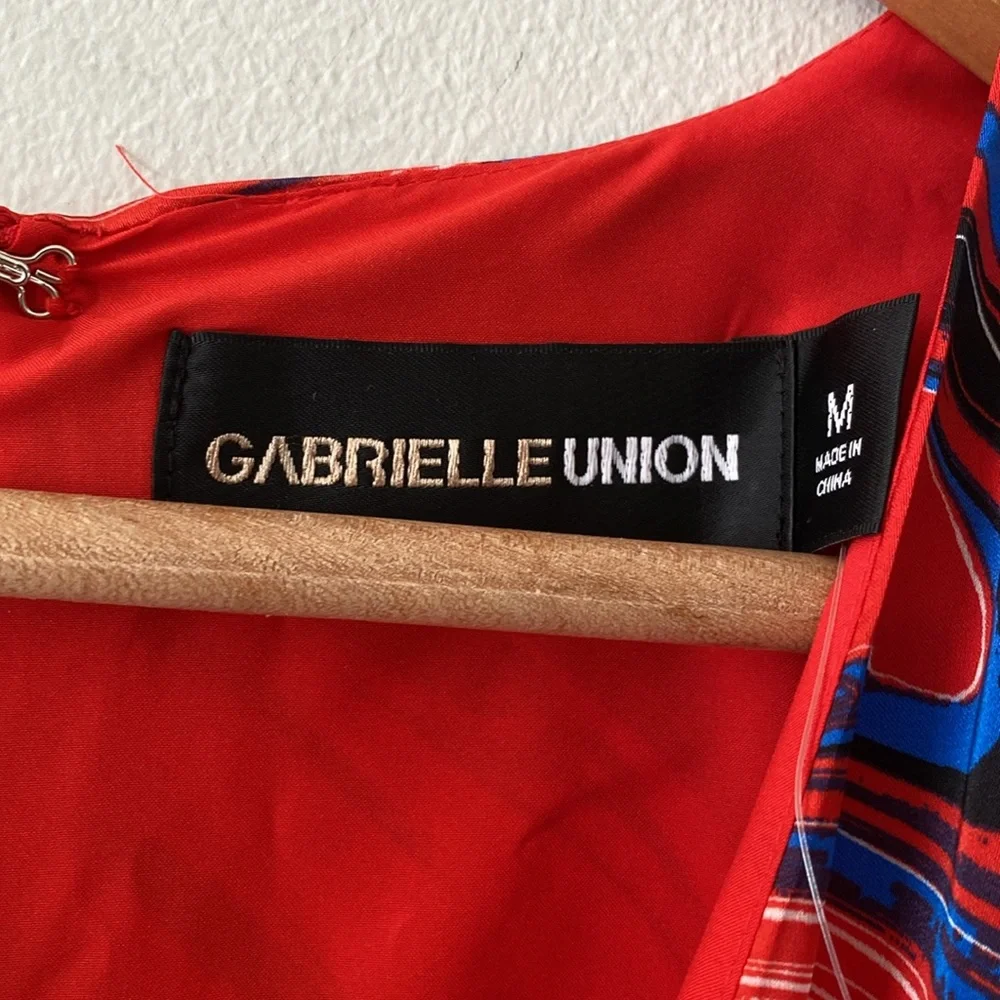 NWT Gabrielle Union x New York & co. Womens M Red Blue Marble-Print Maxi Dress
